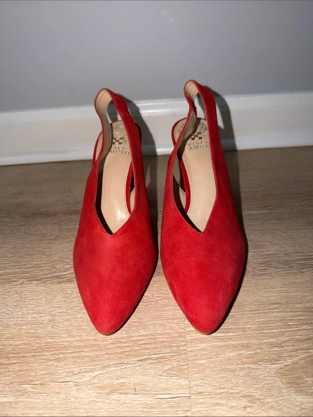 Vince Camuto Bright Red Suede Pointed Slingback Heels